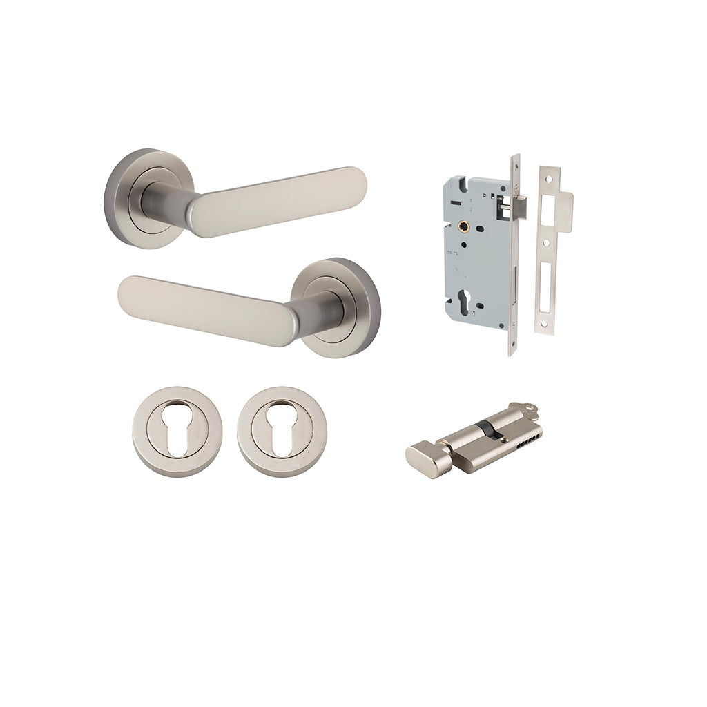 Bronte Lever - Round Rose Satin Nickel / Entrance / Entrance Kit (Key-Thumb)