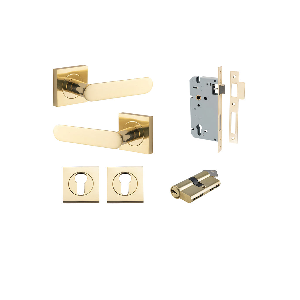 Bronte Lever - Square Rose Polished Brass / Entrance / Entrance Kit Dual Function (Key-Key)