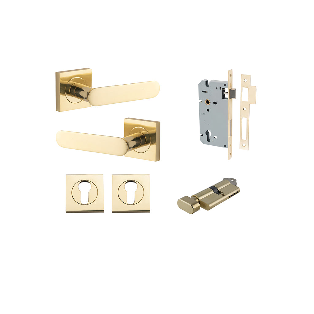 Bronte Lever - Square Rose Polished Brass / Entrance / Entrance Kit (Key-Thumb)