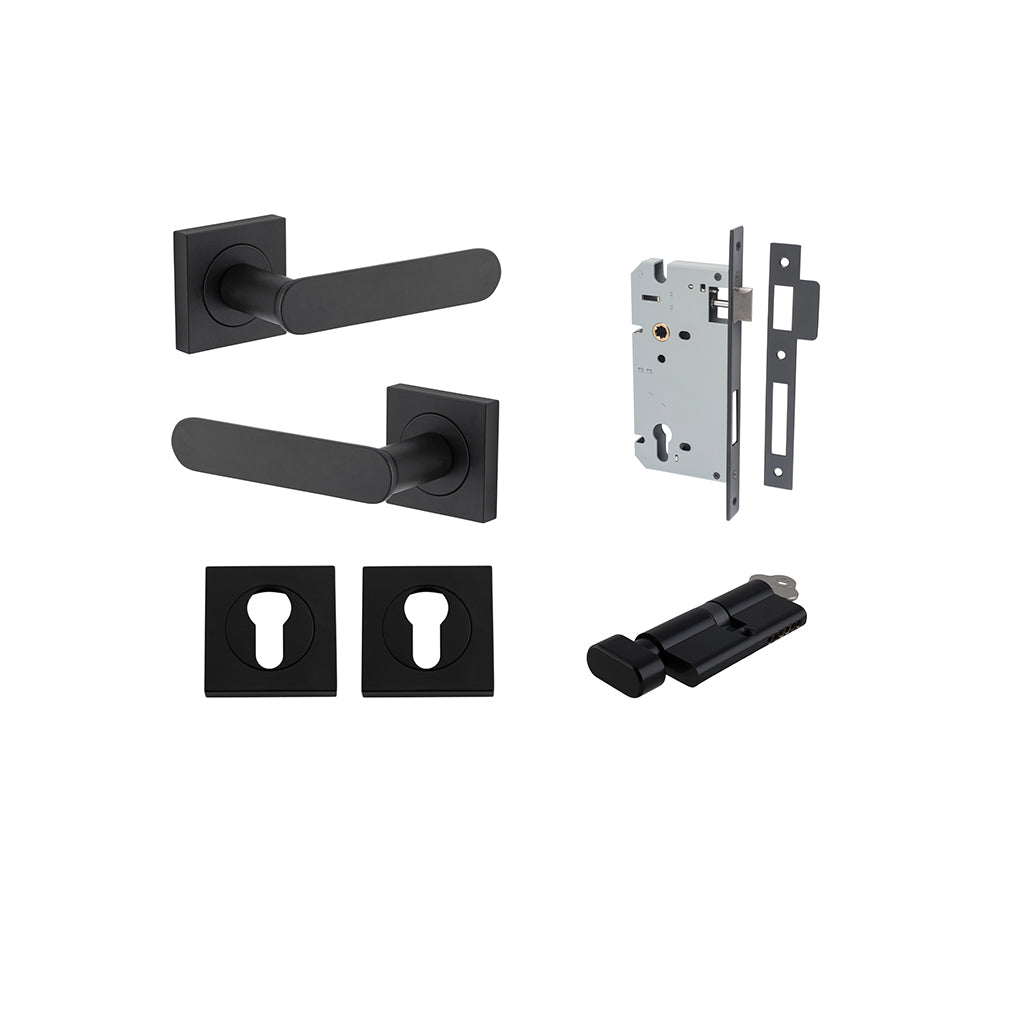 Bronte Lever - Square Rose Matt Black / Entrance / Entrance Kit (Key-Thumb)