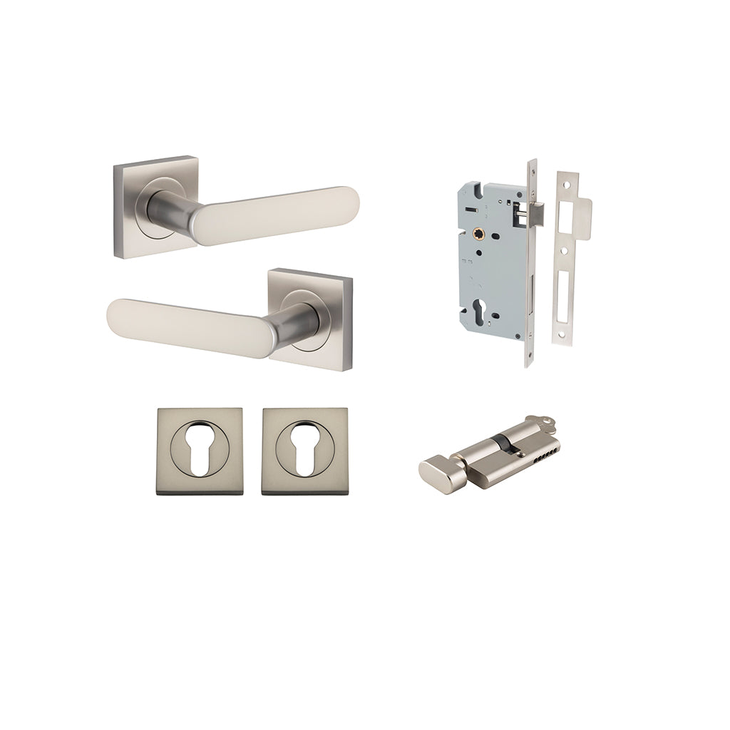 Bronte Lever - Square Rose Satin Nickel / Entrance / Entrance Kit (Key-Thumb)