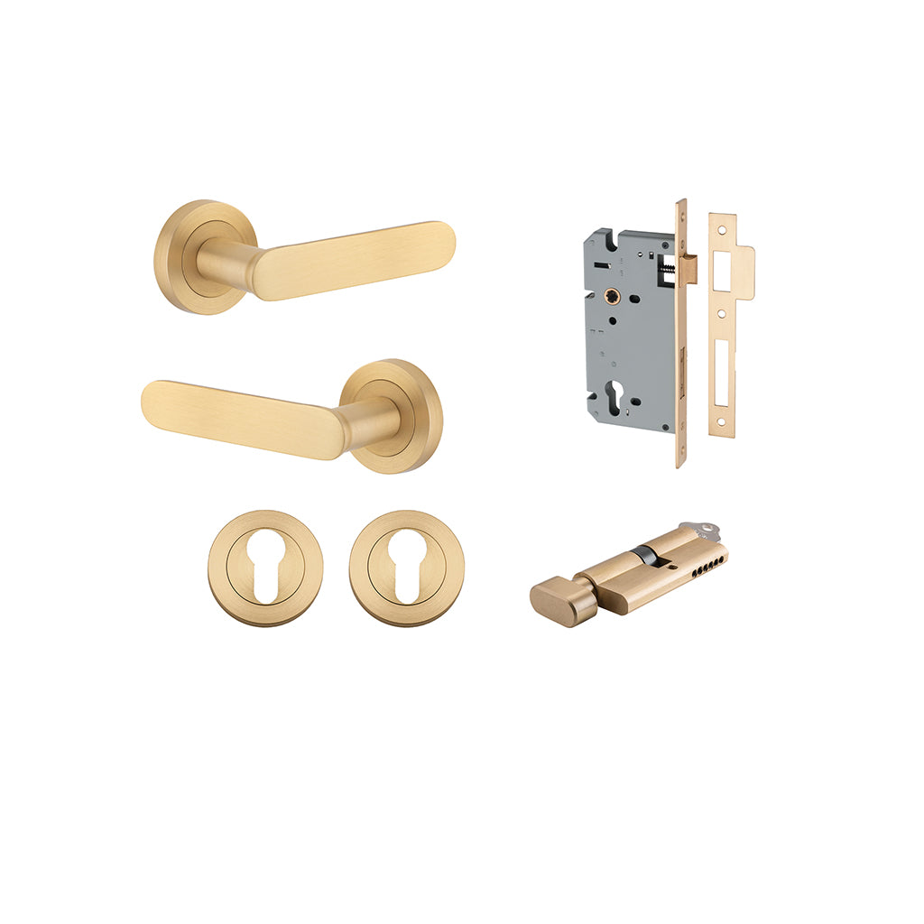 Bronte Lever - Round Rose Brushed Brass / Entrance / Entrance Kit (Key-Thumb)