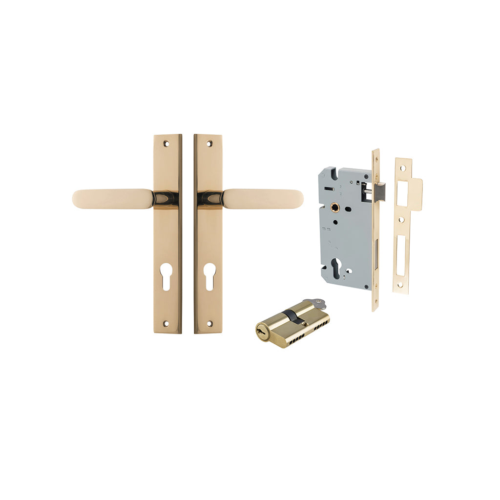 Bronte Lever - Rectangular Backplate Polished Brass / Entrance / Entrance Kit Dual Function (Key-Key)