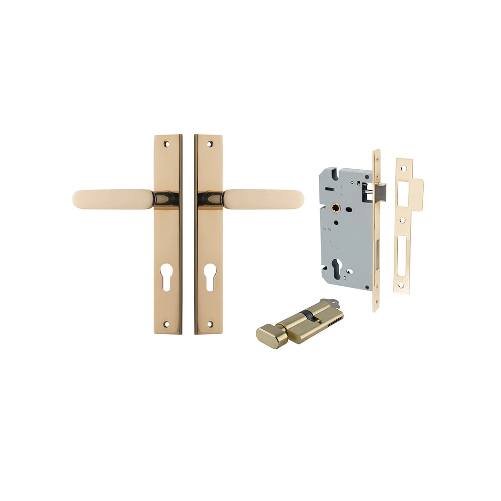 Bronte Lever - Rectangular Backplate Polished Brass / Entrance / Entrance Kit (Key-Thumb)