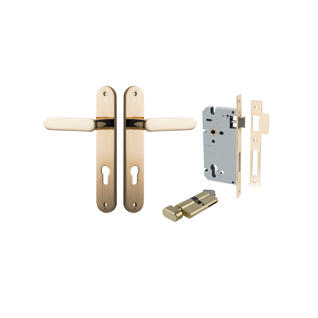 Bronte Lever - Oval Backplate Polished Brass / Entrance / Entrance Kit (Key-Thumb)