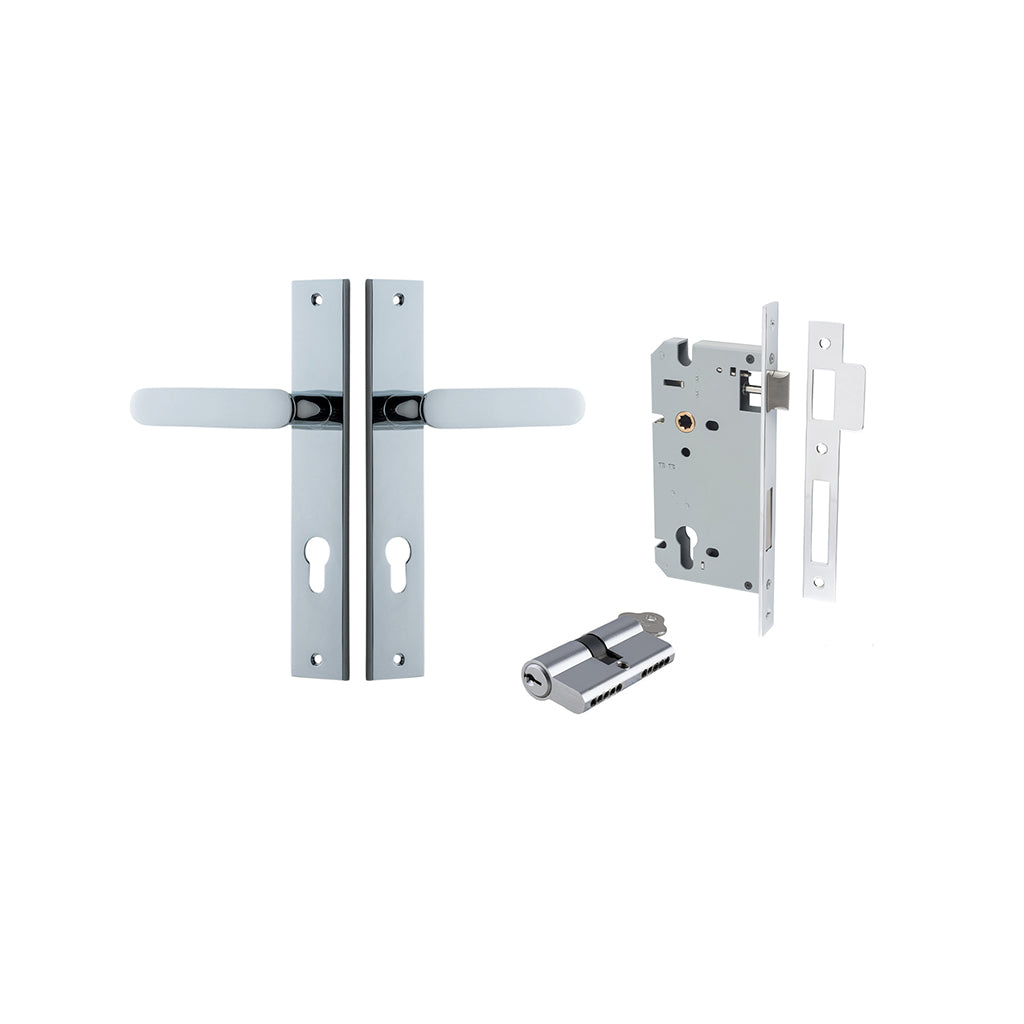 Bronte Lever - Rectangular Backplate Polished Chrome / Entrance / Entrance Kit Dual Function (Key-Key)