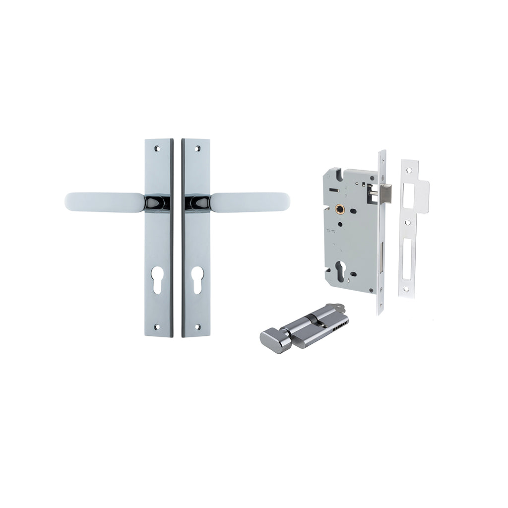 Bronte Lever - Rectangular Backplate Polished Chrome / Entrance / Entrance Kit (Key-Thumb)
