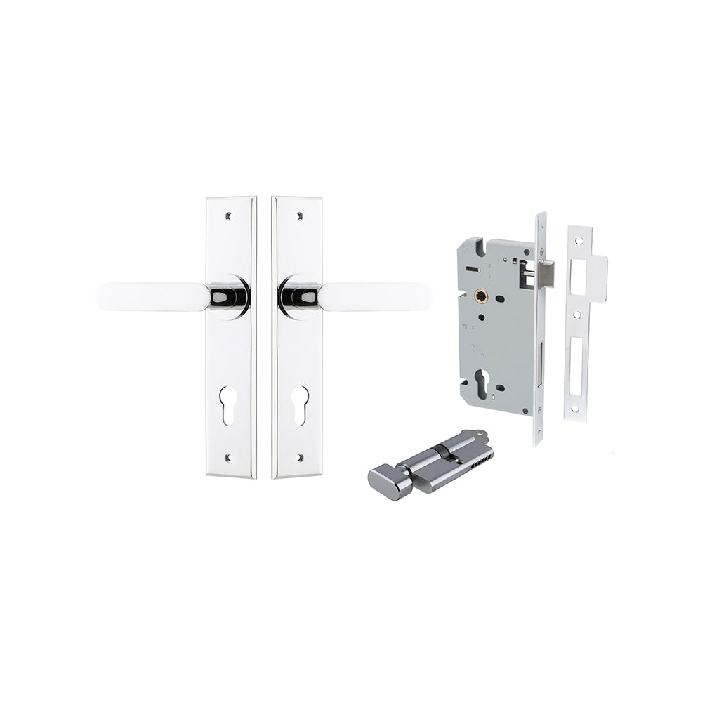 Bronte Lever - Chamfered Backplate Polished Chrome / Entrance / Entrance Kit (Key-Thumb)