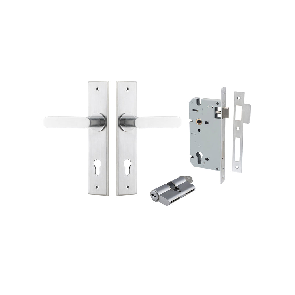 Bronte Lever - Chamfered Backplate Brushed Chrome / Entrance / Entrance Kit Dual Function (Key-Key)