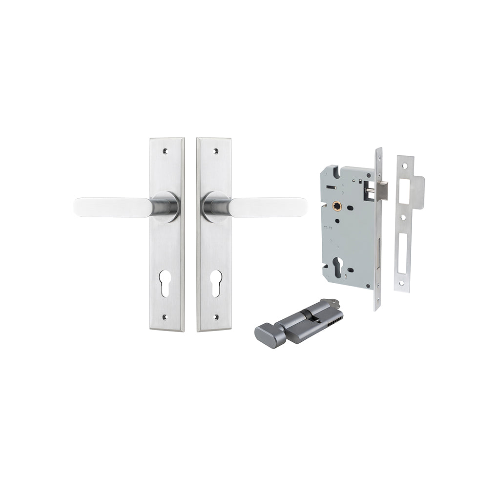 Bronte Lever - Chamfered Backplate Brushed Chrome / Entrance / Entrance Kit (Key-Thumb)