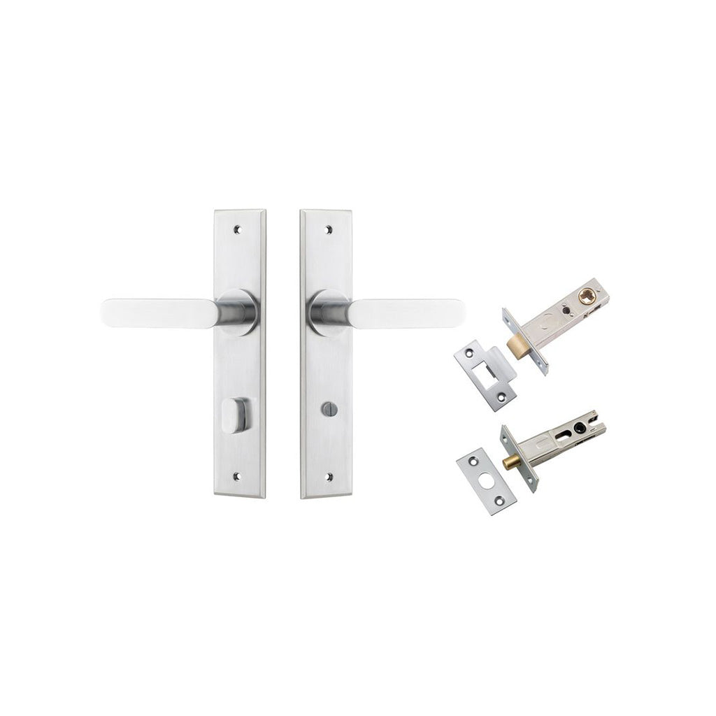 Bronte Lever - Chamfered Backplate Brushed Chrome / Privacy / Separate Privacy Kit