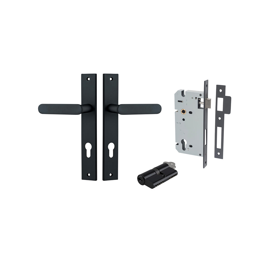 Bronte Lever - Rectangular Backplate Matt Black / Entrance / Entrance Kit Dual Function (Key-Key)