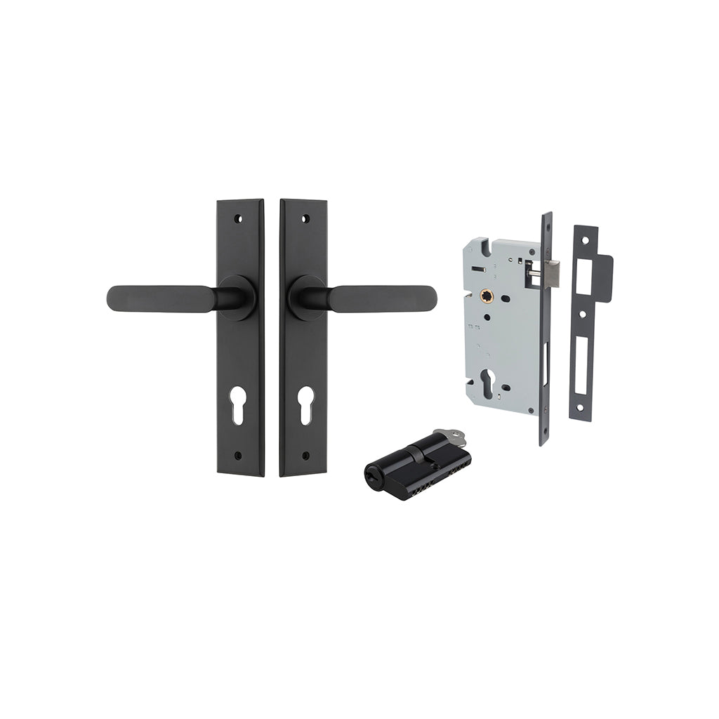 Bronte Lever - Chamfered Backplate Matt Black / Entrance / Entrance Kit Dual Function (Key-Key)
