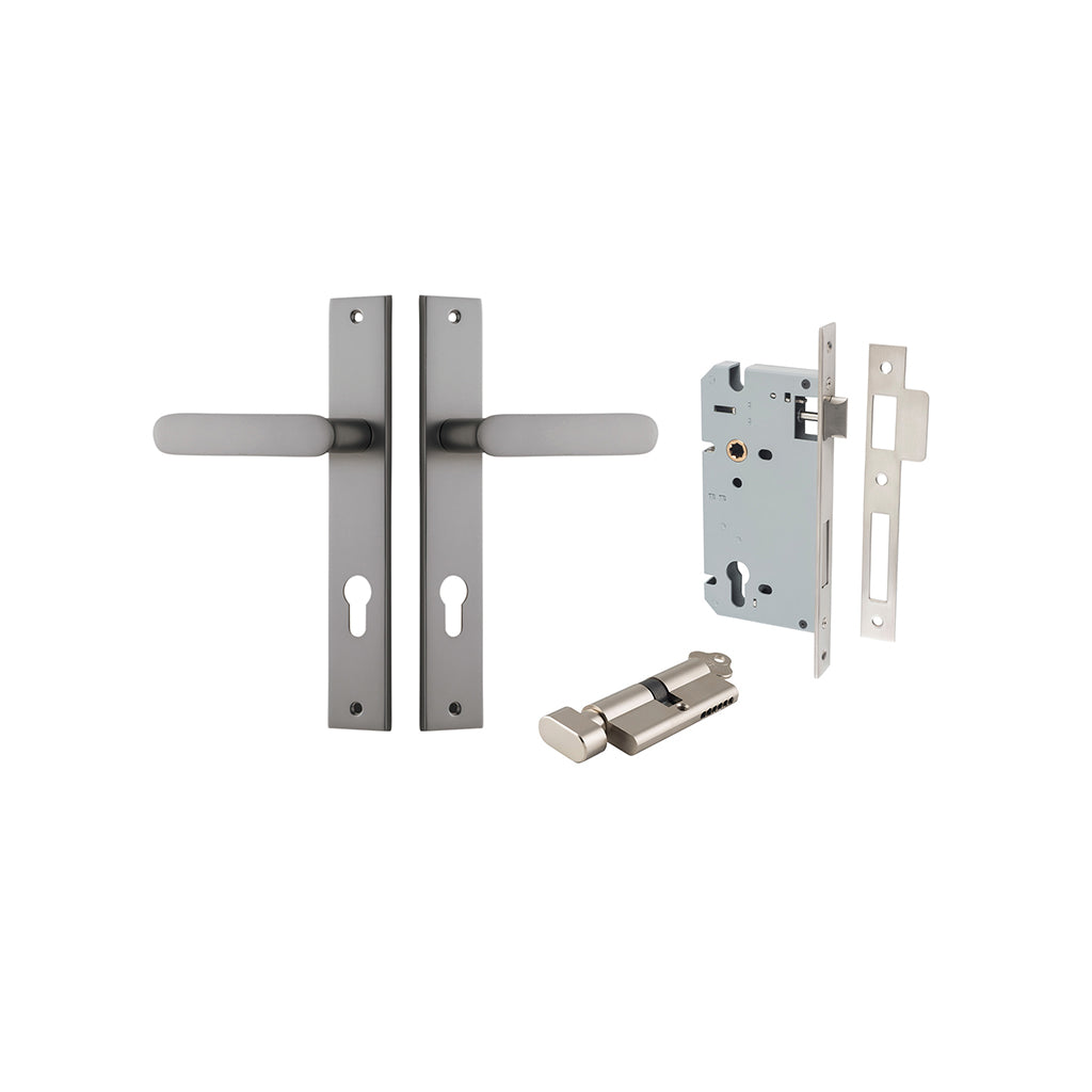 Bronte Lever - Rectangular Backplate Satin Nickel / Entrance / Entrance Kit (Key-Thumb)