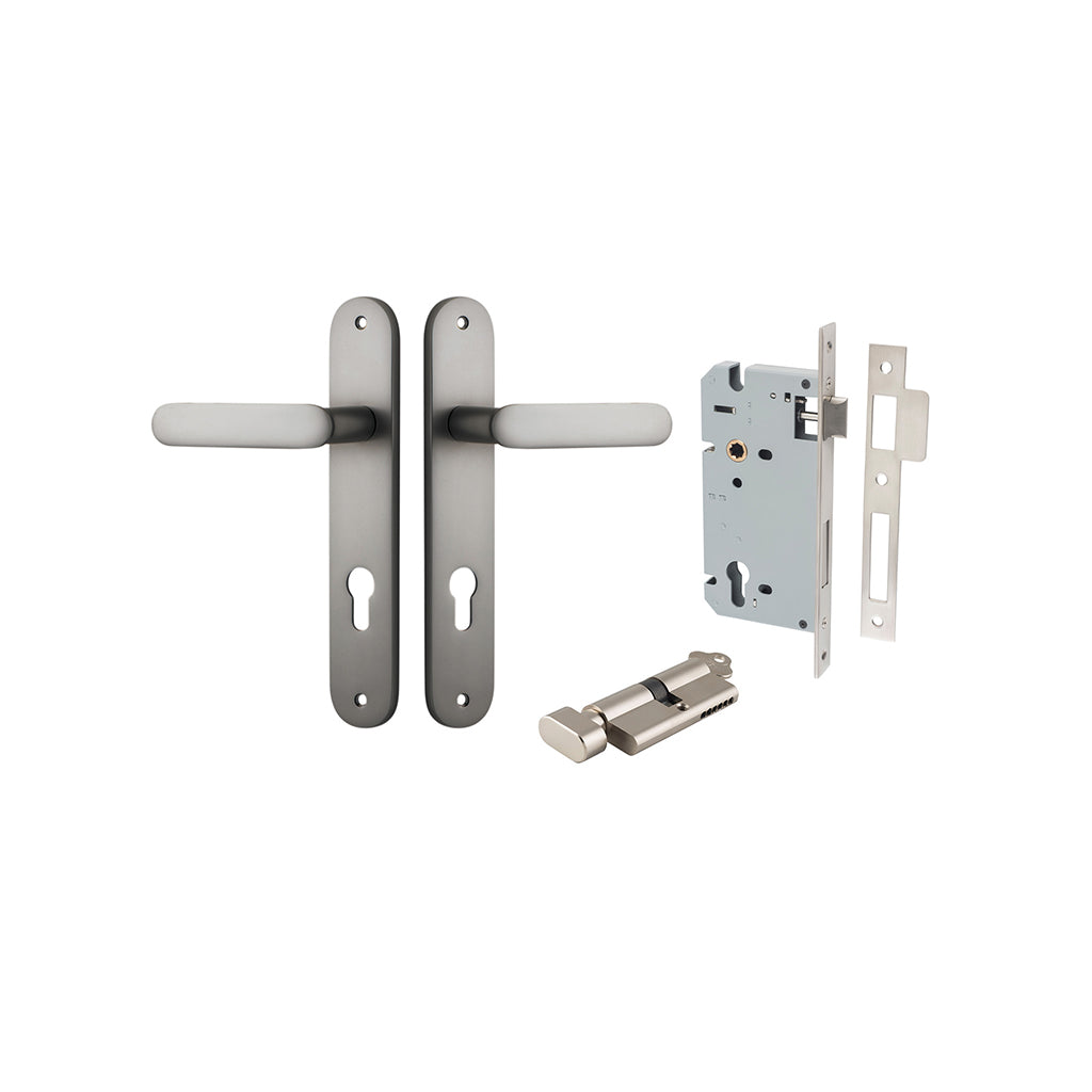 Bronte Lever - Oval Backplate Satin Nickel / Entrance / Entrance Kit (Key-Thumb)