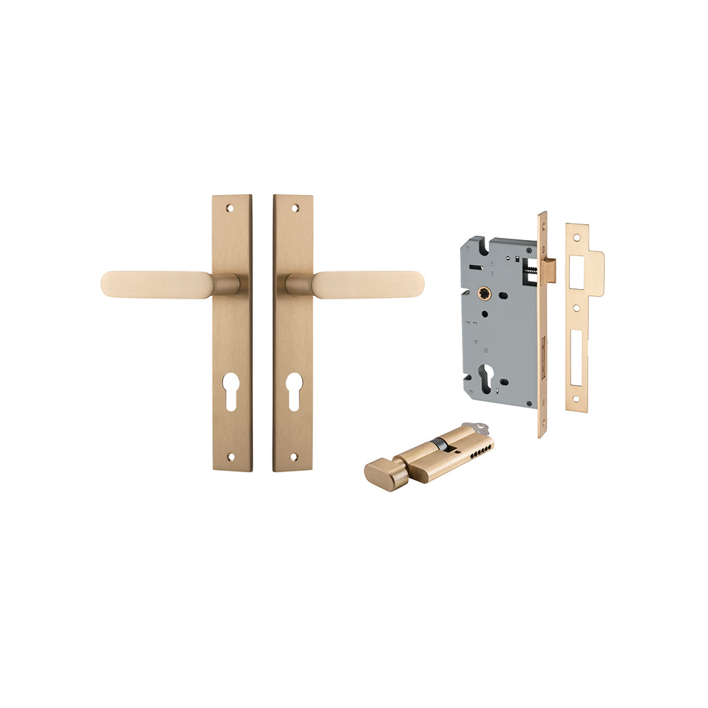 Bronte Lever - Rectangular Backplate Brushed Brass / Entrance / Entrance Kit (Key-Thumb)