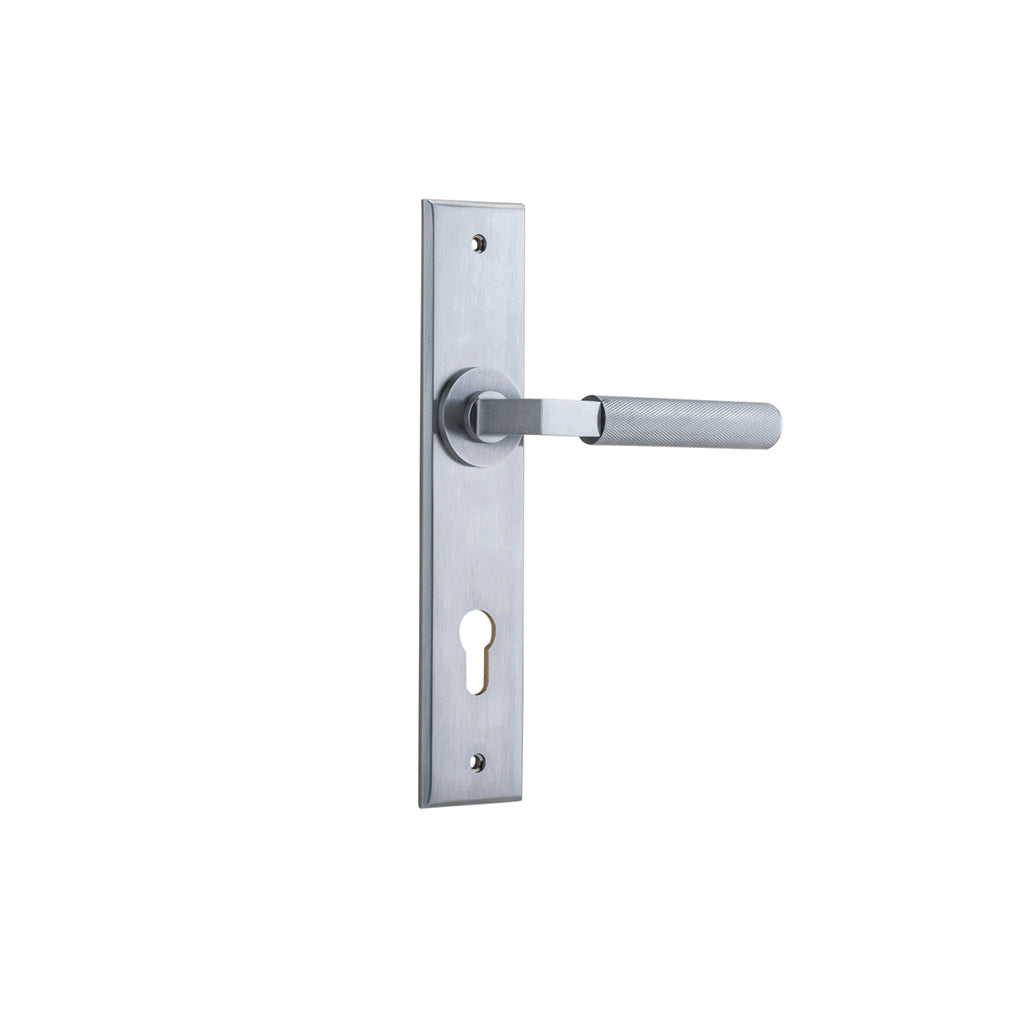 Brunswick Lever - Chamfered Backplate Brushed Chrome / Entrance / Lever Set Only