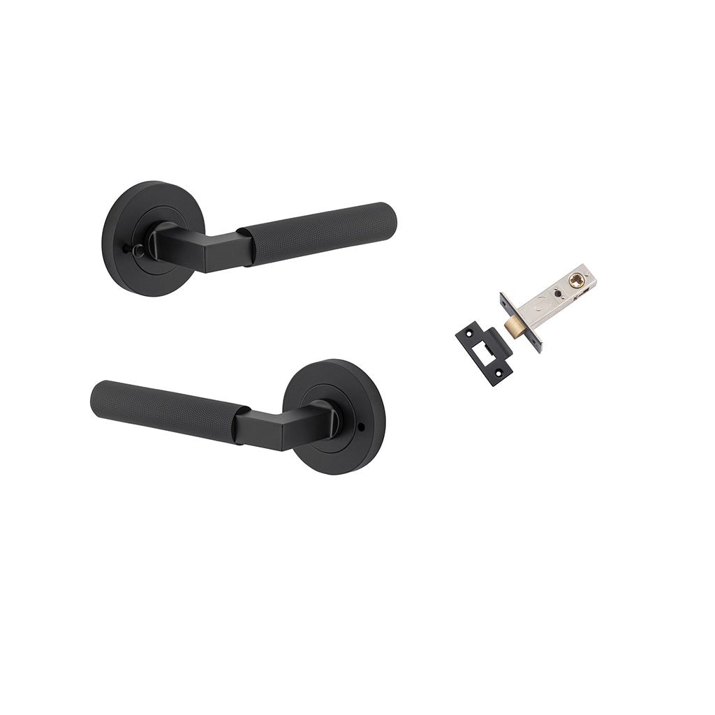 Brunswick Lever - Round Rose Matt Black / Privacy / Inbuilt Privacy Kit