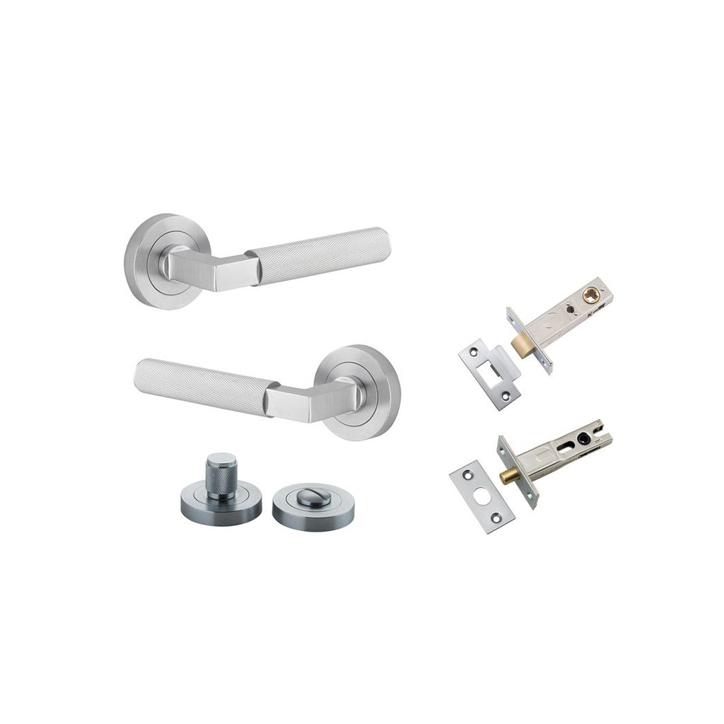 Brunswick Lever - Round Rose Brushed Chrome / Privacy / Separate Privacy Kit