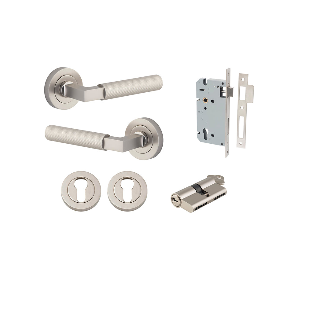 Brunswick Lever - Round Rose Satin Nickel / Entrance / Entrance Kit Dual Function (Key-Key)