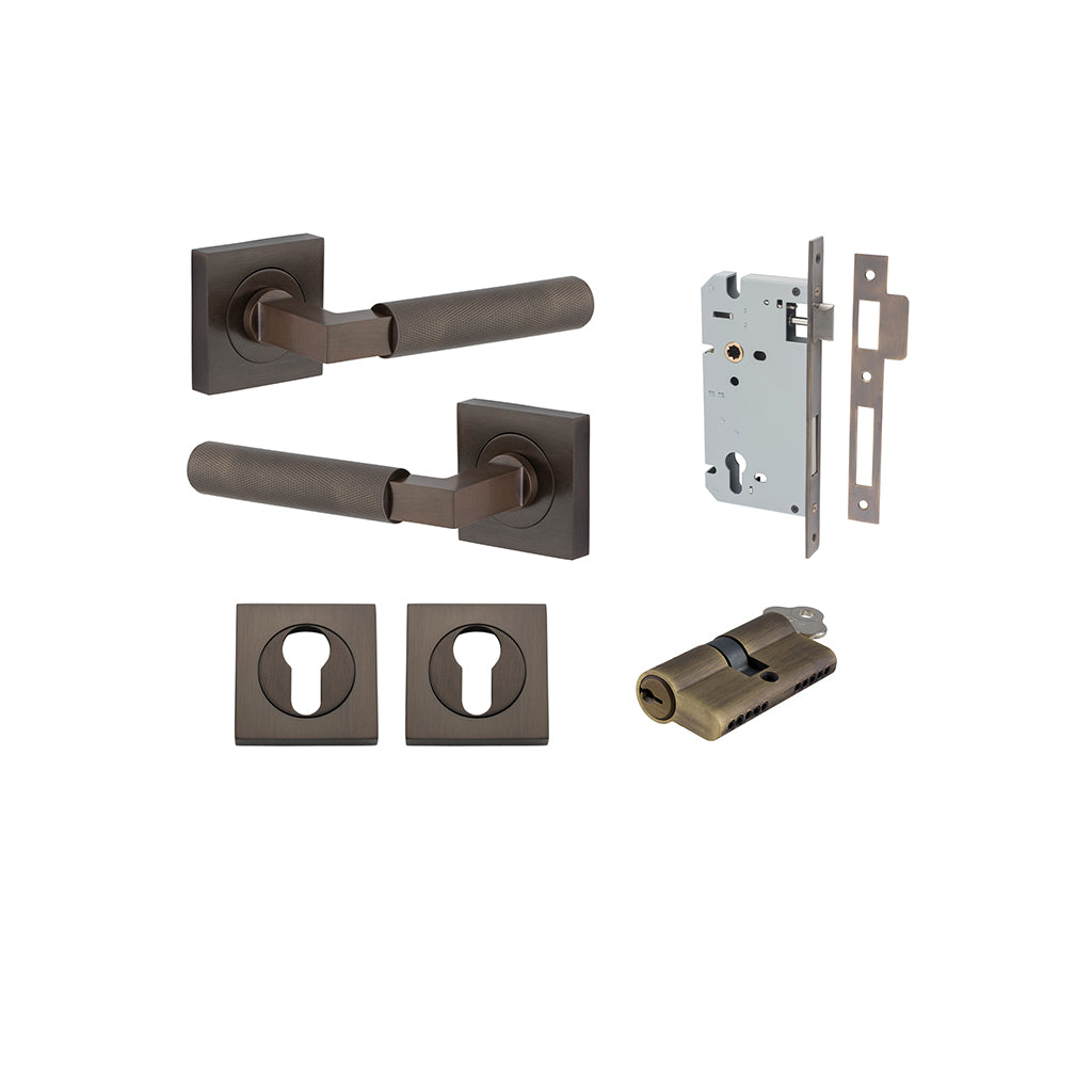 Brunswick Lever - Square Rose Signature Brass / Entrance / Entrance Kit Dual Function (Key-Key)