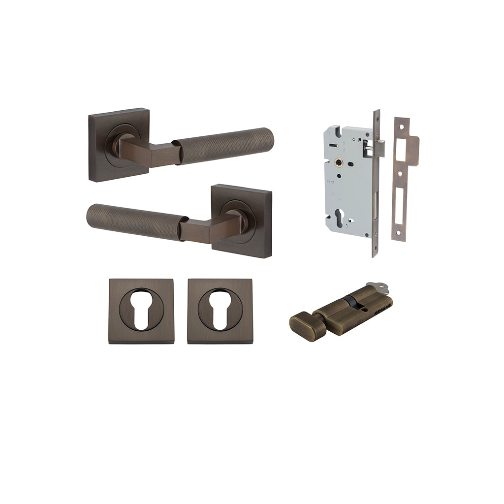 Brunswick Lever - Square Rose Signature Brass / Entrance / Entrance Kit (Key-Thumb)
