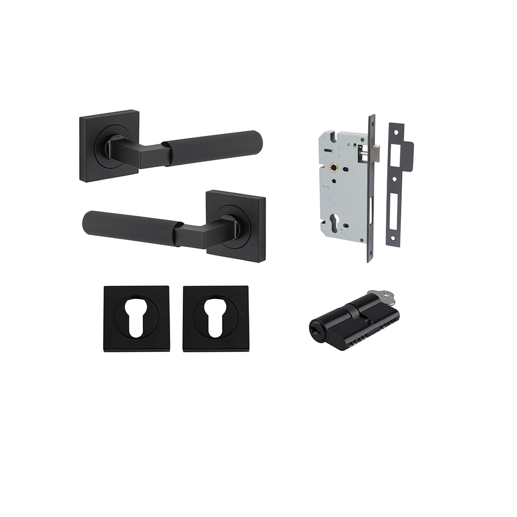 Brunswick Lever - Square Rose Matt Black / Entrance / Entrance Kit Dual Function (Key-Key)