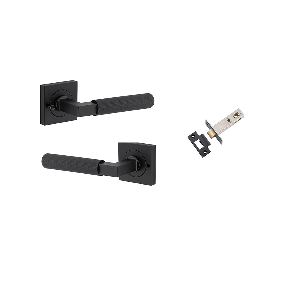 Brunswick Lever - Square Rose Matt Black / Privacy / Inbuilt Privacy Kit