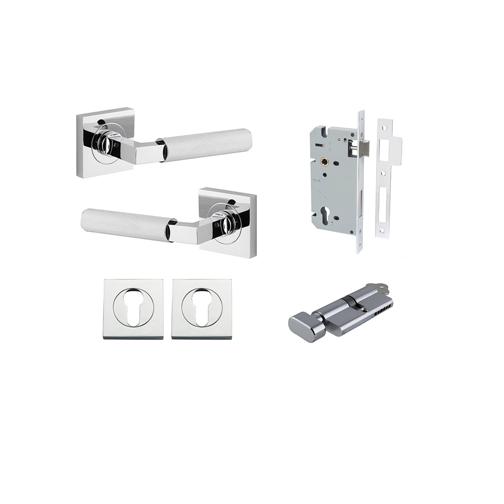 Brunswick Lever - Square Rose Polished Chrome / Entrance / Entrance Kit (Key-Thumb)