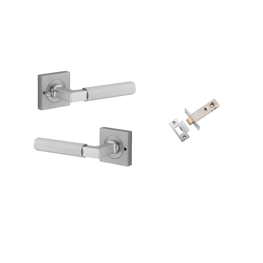 Brunswick Lever - Square Rose Brushed Chrome / Privacy / Inbuilt Privacy Kit