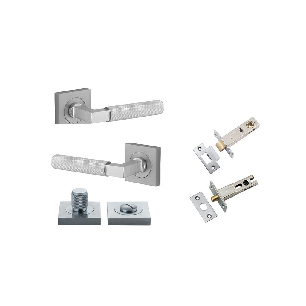 Brunswick Lever - Square Rose Brushed Chrome / Privacy / Separate Privacy Kit
