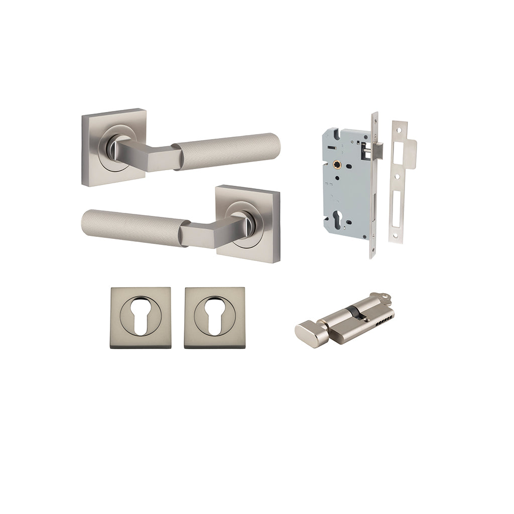 Brunswick Lever - Square Rose Satin Nickel / Entrance / Entrance Kit (Key-Thumb)