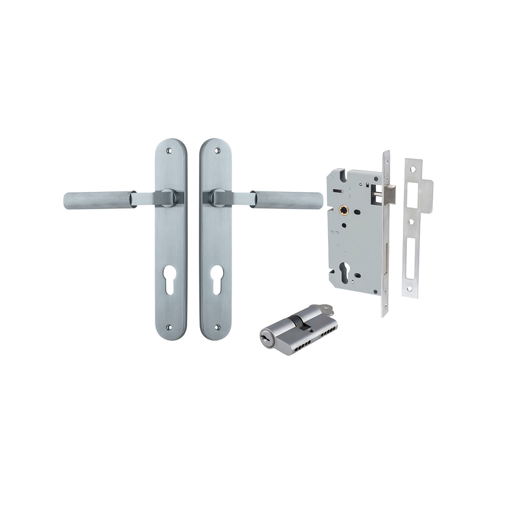 Brunswick Lever - Oval Backplate Brushed Chrome / Entrance / Entrance Kit Dual Function (Key-Key)