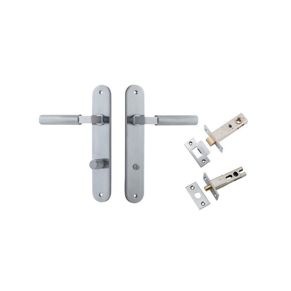 Brunswick Lever - Oval Backplate Brushed Chrome / Privacy / Separate Privacy Kit