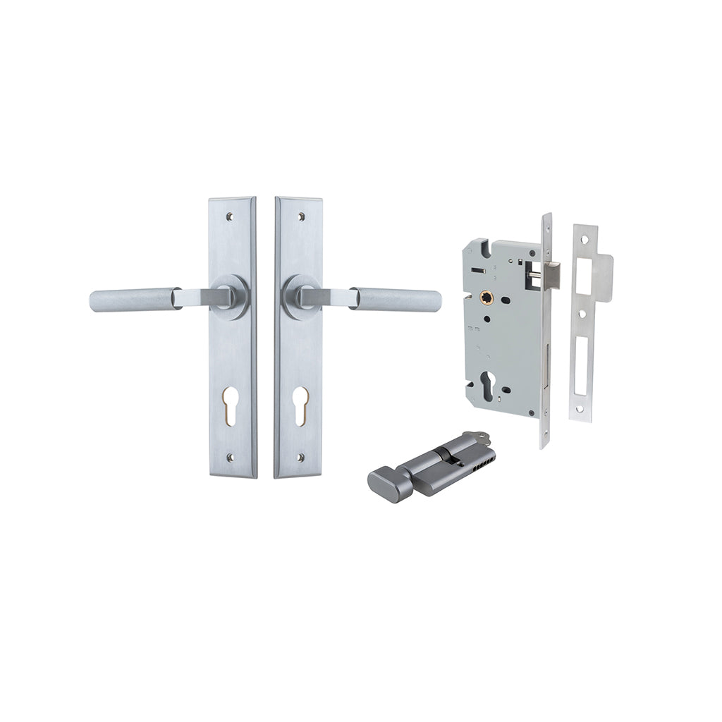 Brunswick Lever - Chamfered Backplate Brushed Chrome / Entrance / Entrance Kit (Key-Thumb)