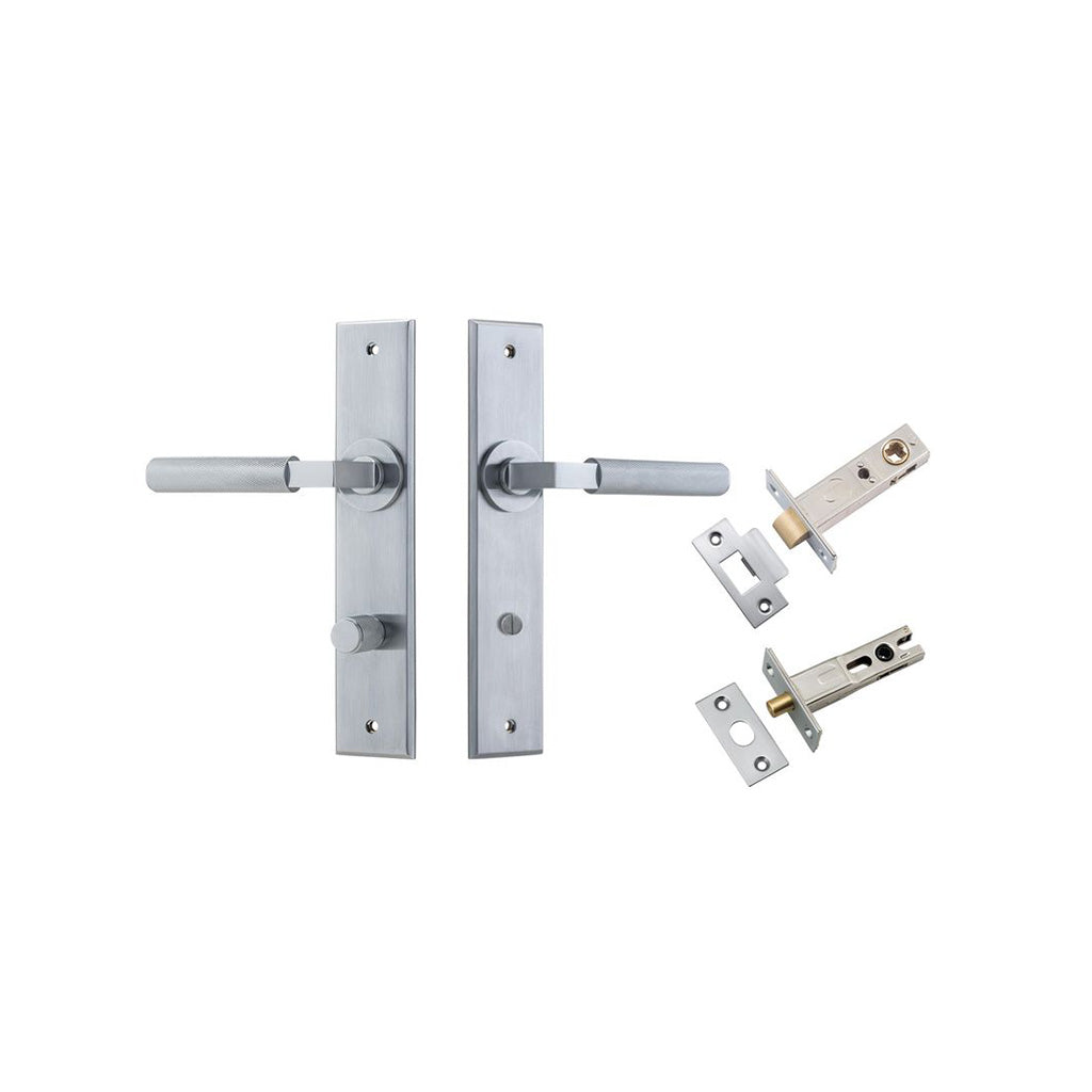 Brunswick Lever - Chamfered Backplate Brushed Chrome / Privacy / Separate Privacy Kit
