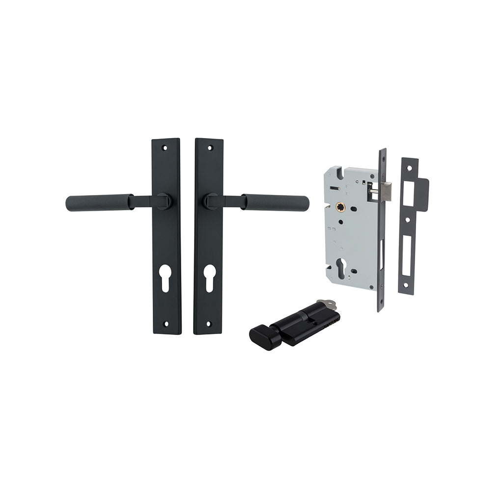 Brunswick Lever - Rectangular Backplate Matt Black / Entrance / Entrance Kit (Key-Thumb)