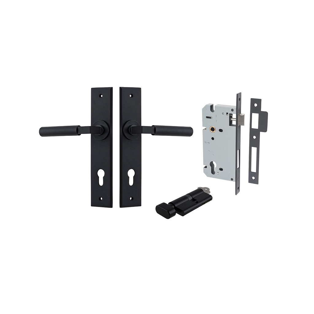 Brunswick Lever - Chamfered Backplate Matt Black / Entrance / Entrance Kit (Key-Thumb)