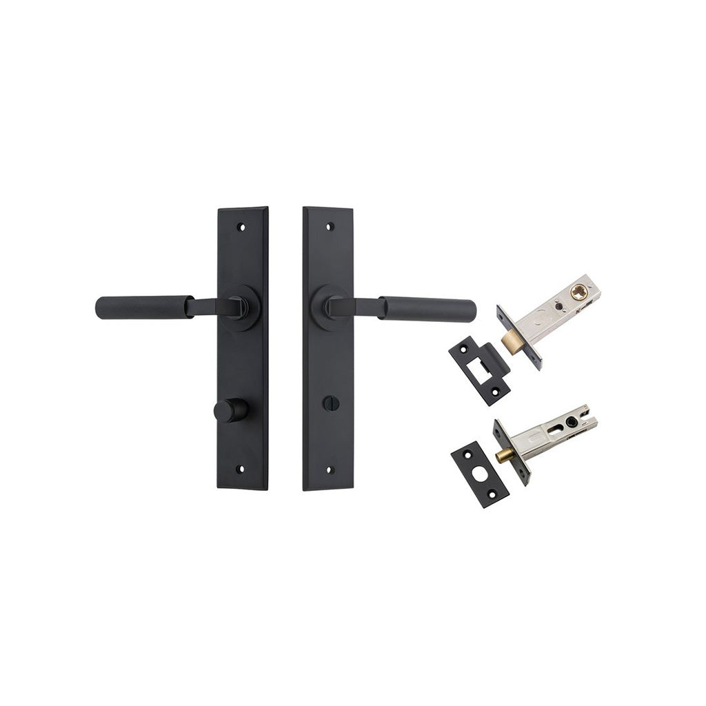 Brunswick Lever - Chamfered Backplate Matt Black / Privacy / Separate Privacy Kit
