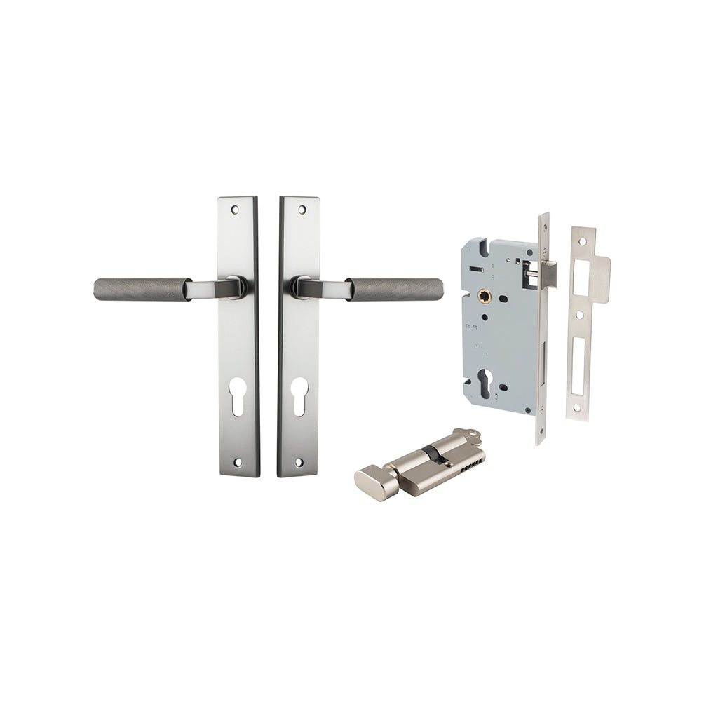 Brunswick Lever - Rectangular Backplate Satin Nickel / Entrance / Entrance Kit (Key-Thumb)