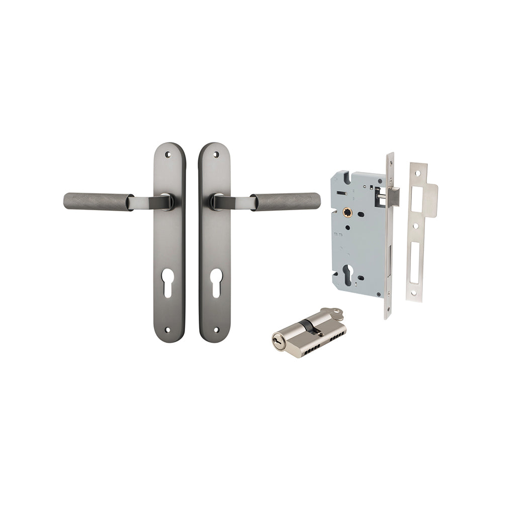 Brunswick Lever - Oval Backplate Satin Nickel / Entrance / Entrance Kit Dual Function (Key-Key)