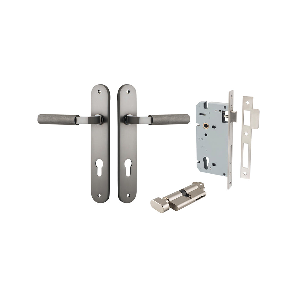 Brunswick Lever - Oval Backplate Satin Nickel / Entrance / Entrance Kit (Key-Thumb)