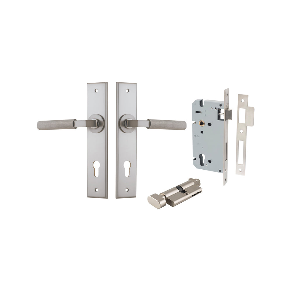 Brunswick Lever - Chamfered Backplate Satin Nickel / Entrance / Entrance Kit (Key-Thumb)