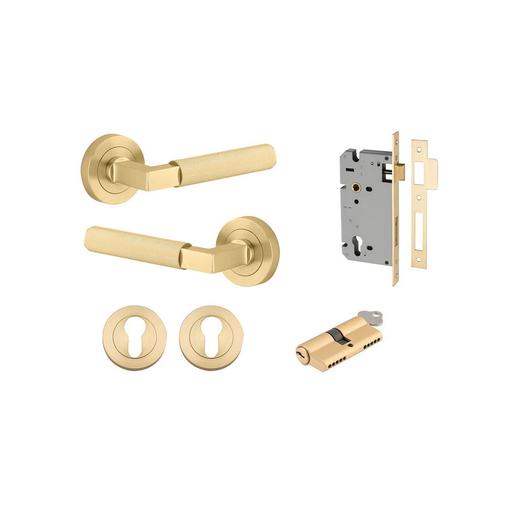 Brunswick Lever - Round Rose Brushed Gold PVD / Entrance / Entrance Kit Dual Function (Key-Key)