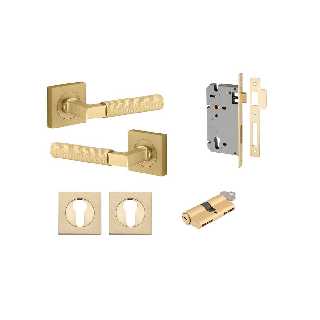 Brunswick Lever - Square Rose Brushed Gold PVD / Entrance / Entrance Kit Dual Function (Key-Key)