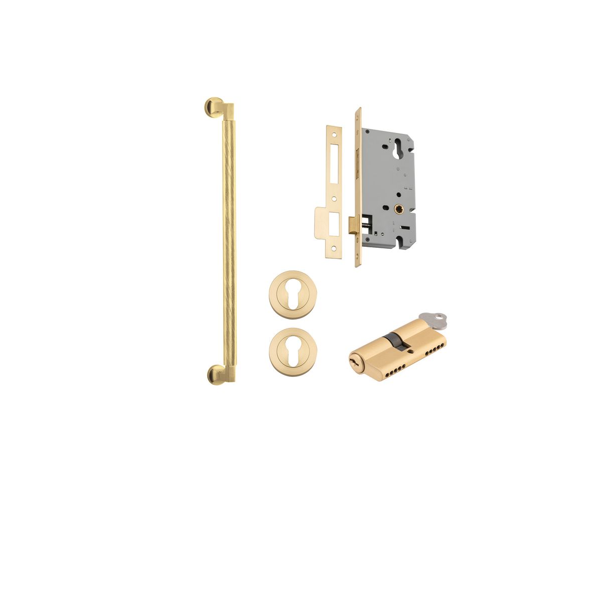 Brunswick Pull Handle Brushed Gold PVD / 450mm / Entrance Kit Dual Function (Key-Key)