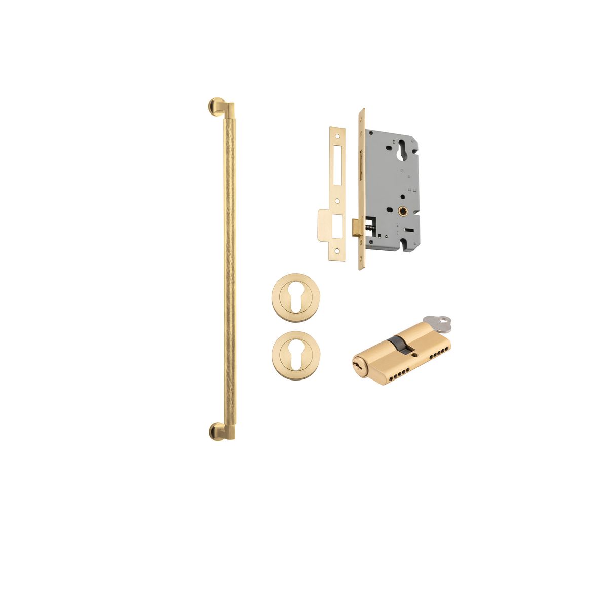 Brunswick Pull Handle Brushed Gold PVD / 600mm / Entrance Kit Dual Function (Key-Key)