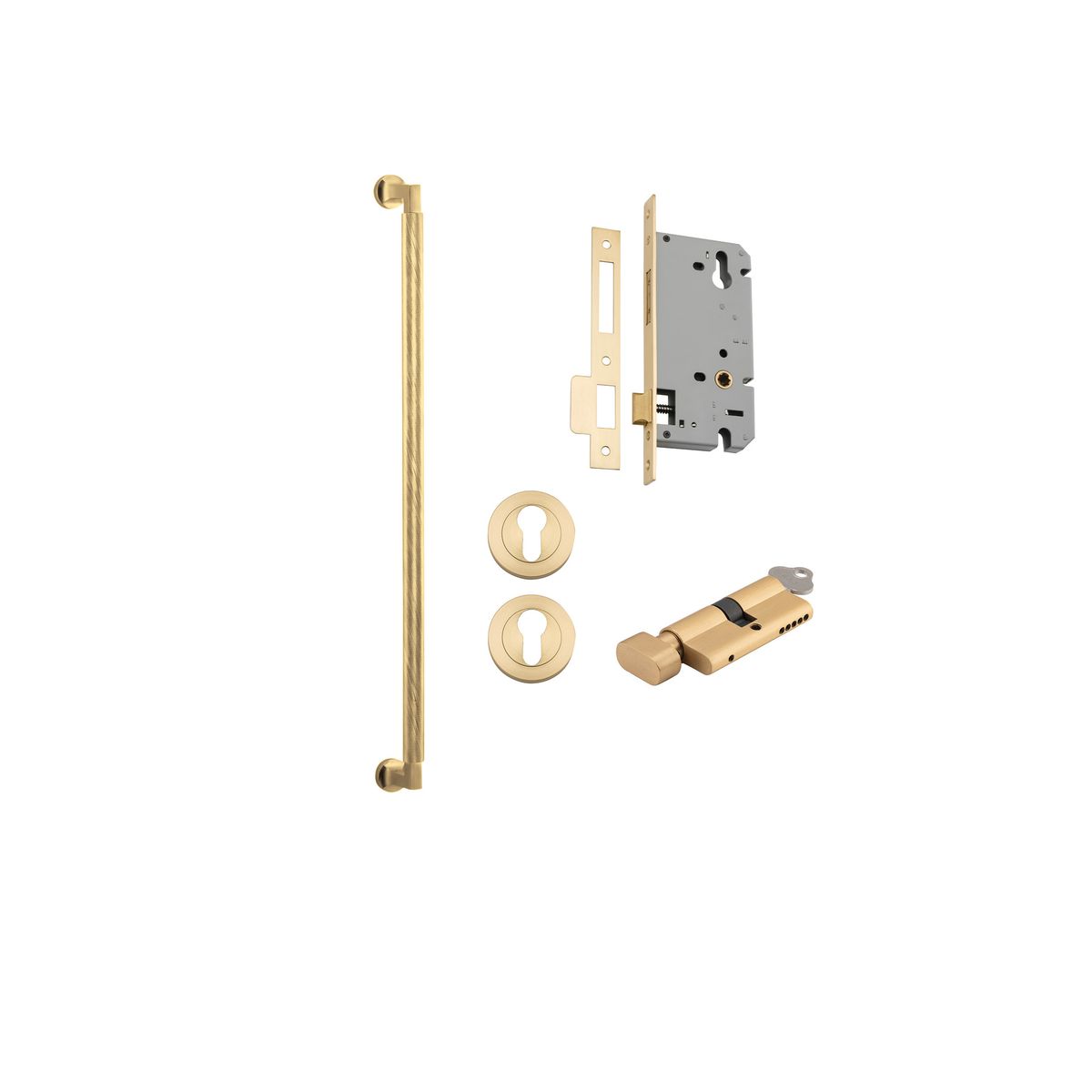 Brunswick Pull Handle Brushed Gold PVD / 600mm / Entrance Kit (Key-Thumb)