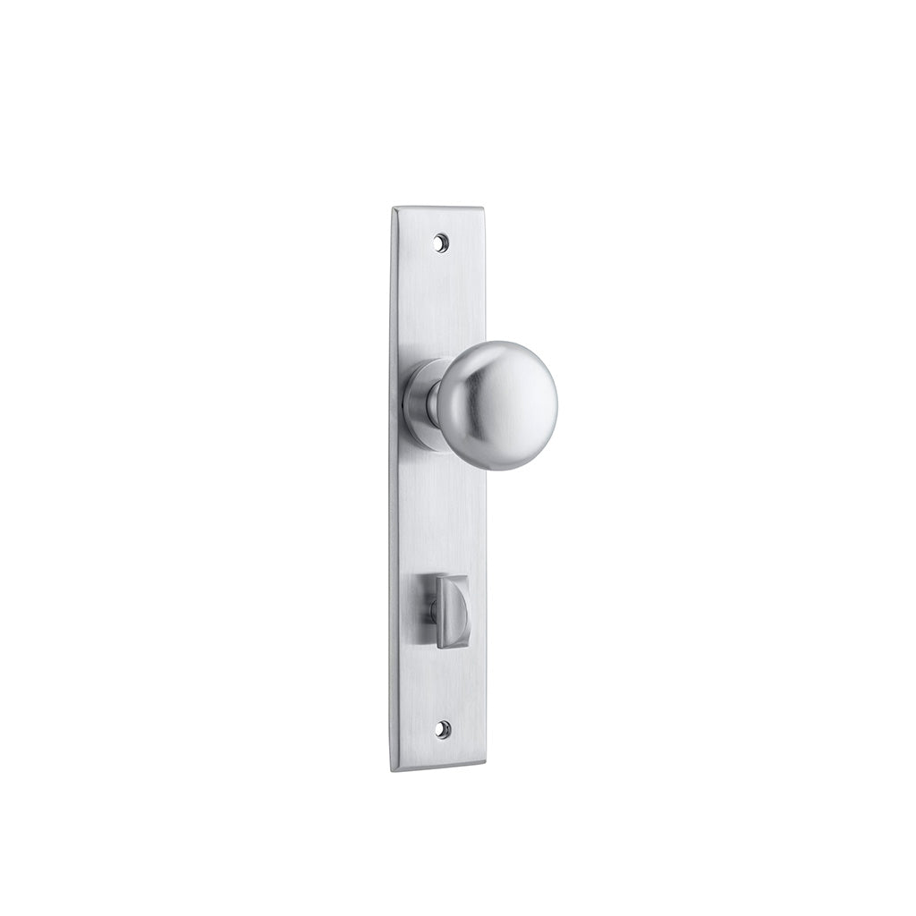 Cambridge Knob - Chamfered Backplate Brushed Chrome / Privacy / Lever Set Only