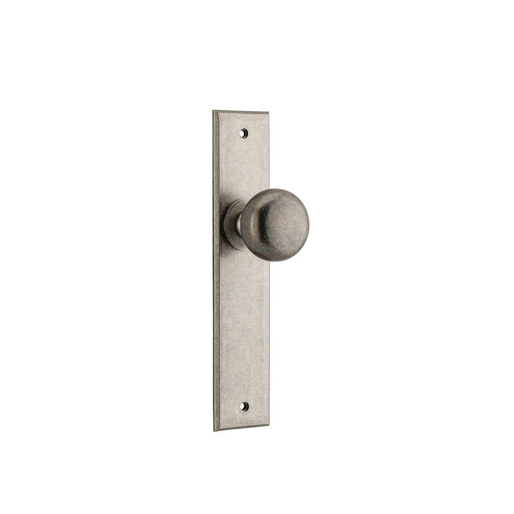 Cambridge Knob - Chamfered Backplate Distressed Nickel / Passage / Lever Set Only